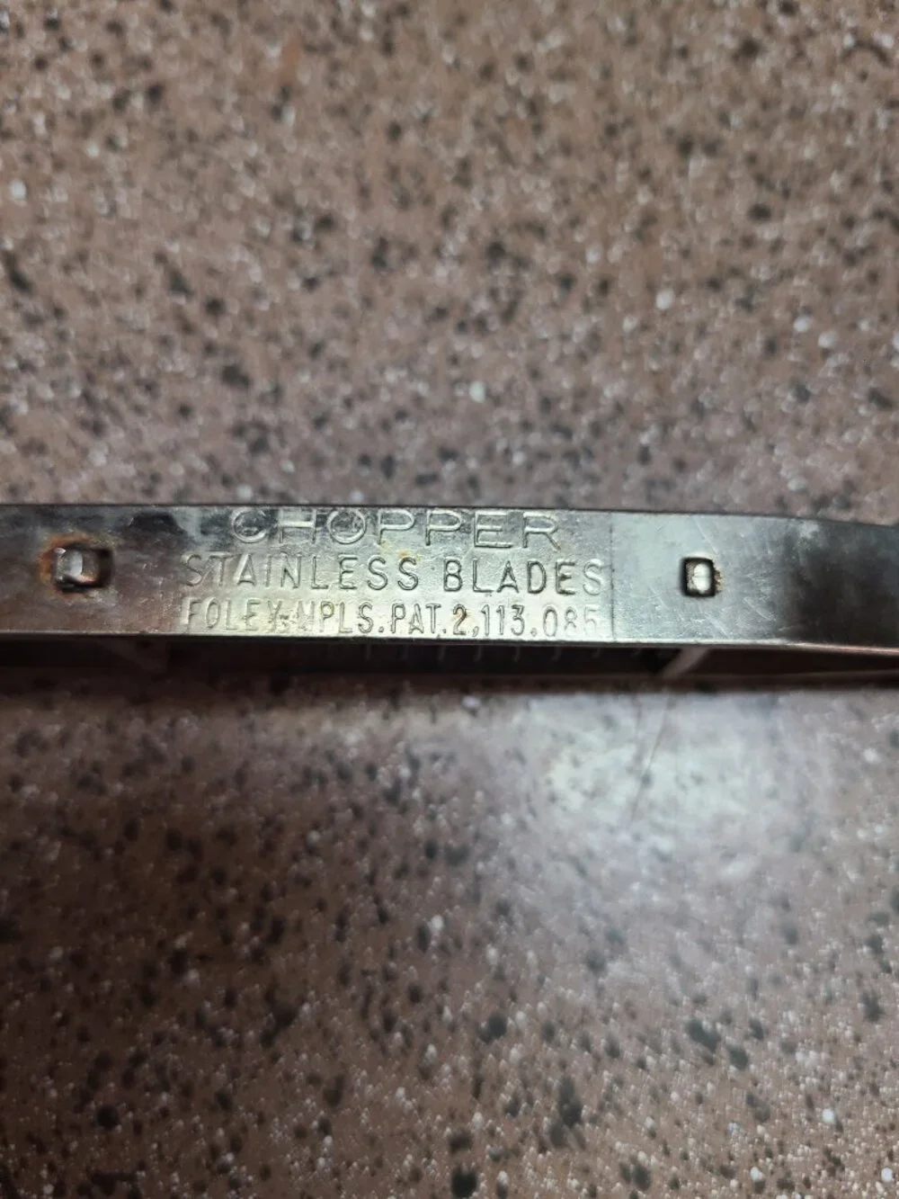 Vintage Foley Chopper Spring Loaded Nut 3 Blade Push Stainless Black Handle USA